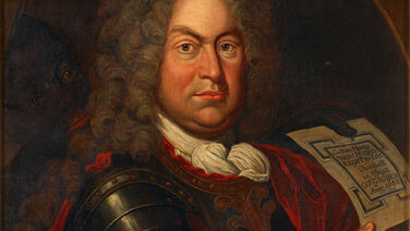Hermann Verwiebe, Kopie: Otto Friedrich Graf von der Groeben mit dem Plan der Kolonie Großfriedrichsburg in der Hand, nach 1701, GK I 9302 © SPSG / Daniel Lindner Otto Friedrich Graf von der Groeben