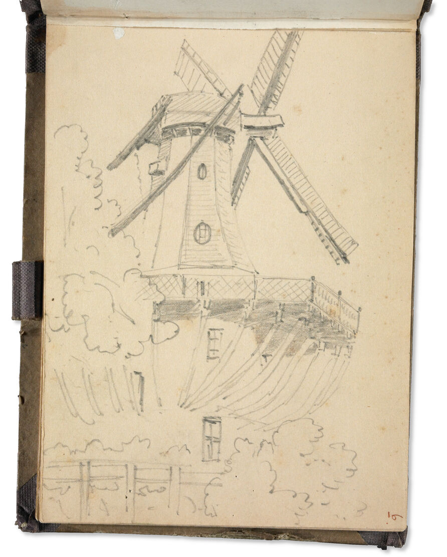 John Singer Sargent, Die Windmühle von Sanssouci, 1872, Graphit auf Papier, 15,6 x 11,3 cm.