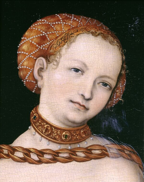 Detailansicht des Kopfes aus dem Gemälde „Lukretia“ von Lucas Cranach