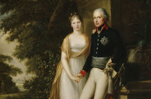 Friedrich Georg Weitsch: Friedrich Wilhelm III. und Königin Luise im Charlottenburger Schlossgarten, 1799, ovaler Porträtausschnitt © SPSG / Jörg P. Anders Friedrich Georg Weitsch: Friedrich Wilhelm III. und Königin Luise im Charlottenburger Schlossgarten, 1799, ovaler Porträtausschnitt