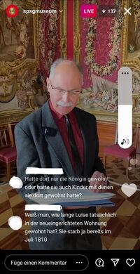 Instagram-Führung in den Winterkammern von Schloss Charlottenburg, Screenshot ,it Schlossbereichsleiter Rudolf G. Scharmann