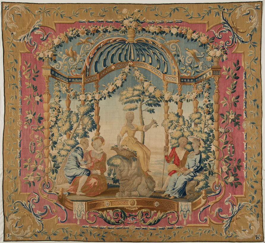 Manufaktur Charles Vigne, Tapisserie „Flora“, Berlin 1740-1750, Wolle und Seide, gewirkt, 310 x 330 cm