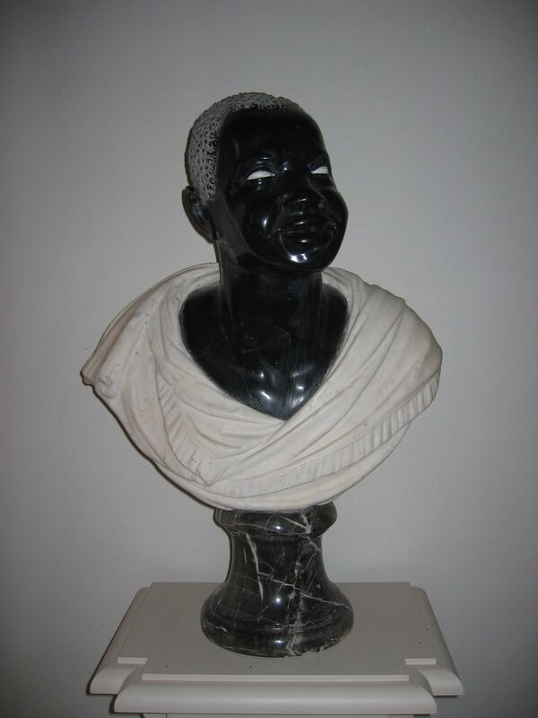Unbekannter Bildhauer: Bildnis eines Afrikaners, 17. oder 1. Hälfte 18. Jh., farbiger Naturstein, Skulpt.slg. 212