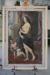 Rubens-Nachfolger: Venus im Pelz, um 1640, GK I 7579, Öl auf Leinwand, 190 x 119,3 cm, Zustand in neuer Hilfsaufspannung während der Restaurierung nach Abnahme der alten Überarbeitungen