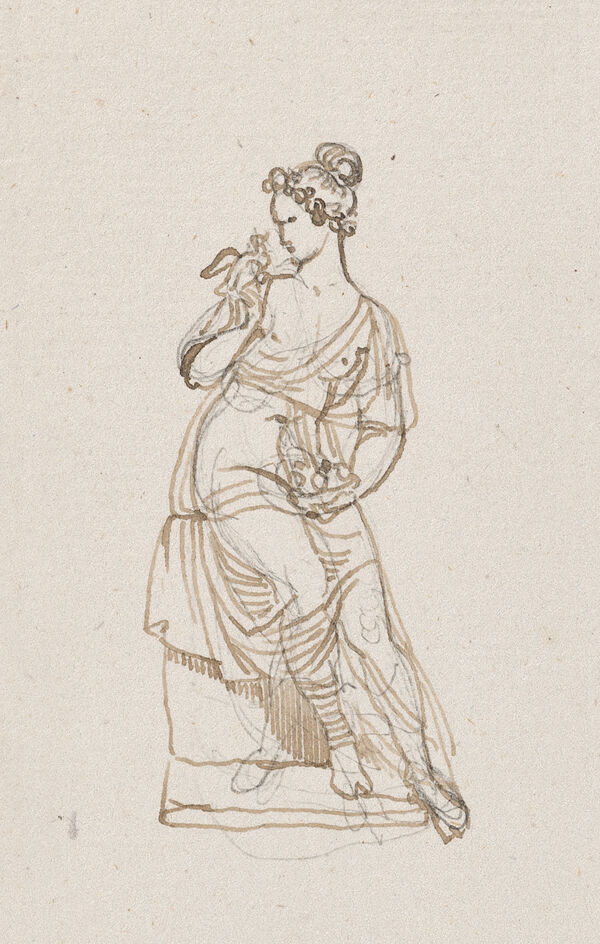 (20) Mädchen mit Tauben, Federzeichnung, Skizzenbuch Ridolfo Schadow