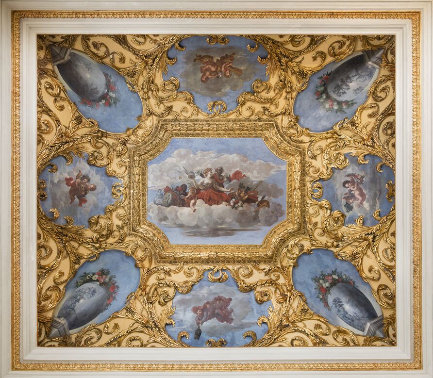 Jacques Vaillant (zugeschrieben): Deckengemälde der Porzellankammer im Schloss Caputh: Auf Wolken thronende Europa, 1690/1700