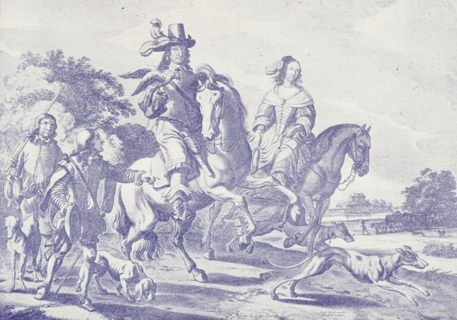 Cornelis van Dalen d. Ä.: Der Große Kurfürst mit seiner Gemahlin Louise Henriette auf der Falkenjagd, 1647
