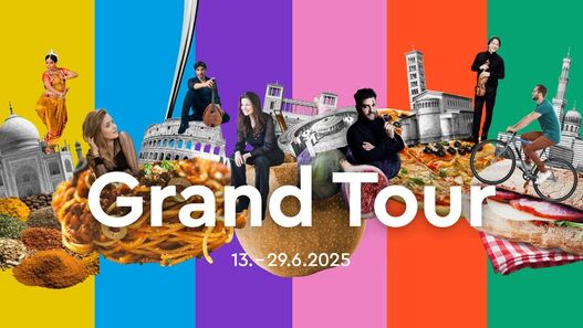 Collage zum THema »Grand Tour«, Plakat der Musikfestspiele Potsdam Sanssouci 2025