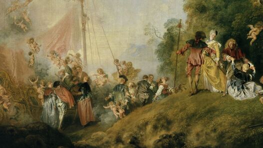 Gemälde „Die Einschiffung nach Cythera (L' Embarquement pour Cythère)“ von Antoine Watteau, 1718/19