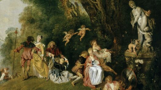 Gemälde „Die Einschiffung nach Cythera (L' Embarquement pour Cythère)“ von Antoine Watteau, 1718/19