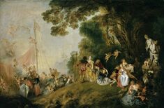Gemälde „Die Einschiffung nach Cythera (L' Embarquement pour Cythère)“ von Antoine Watteau, 1718/19