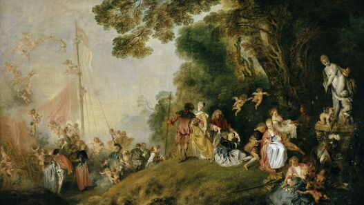 Gemälde „Die Einschiffung nach Cythera (L' Embarquement pour Cythère)“ von Antoine Watteau, 1718/19