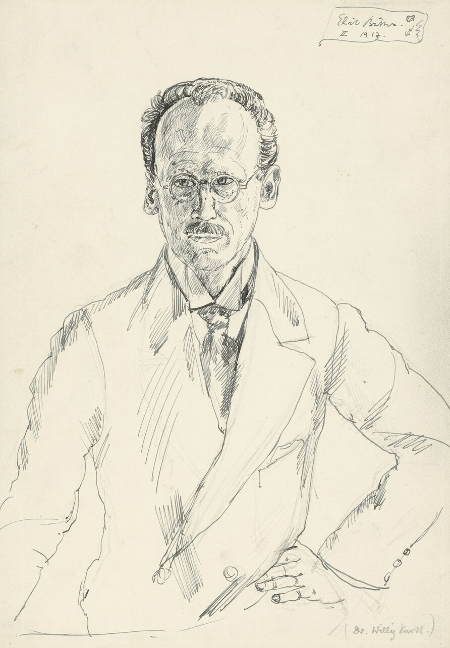 Erich Büttner: Porträt Willy Kurth, 1917, Feder und Tusche