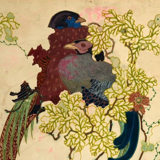 Adolf Flad: Dekorentwurf für eine Vase mit Vogelmotiven (Fasanenvögel), 1914