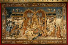 „Die Audienz beim Kaiser von China“, Tapisserie aus der mehrteiligen Großmogulfolge, Manufaktur: Jean Barband II, Berlin um 1720