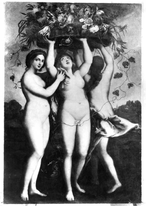 Roman School, The three Graces, ca. 1650, oil on canvas, GK I 7619. This work was evacuated to Rheinsberg House from the Picture Gallery in Sanssouci Park in July 1942. It has been missing since 1945.