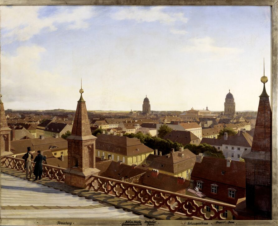 Eduard Gaertner: Panorama von Berlin II, Detail, Blick auf Kreuzberg, den Deutschen Dom und Schauspielhaus (Blick nach Süden), 1834