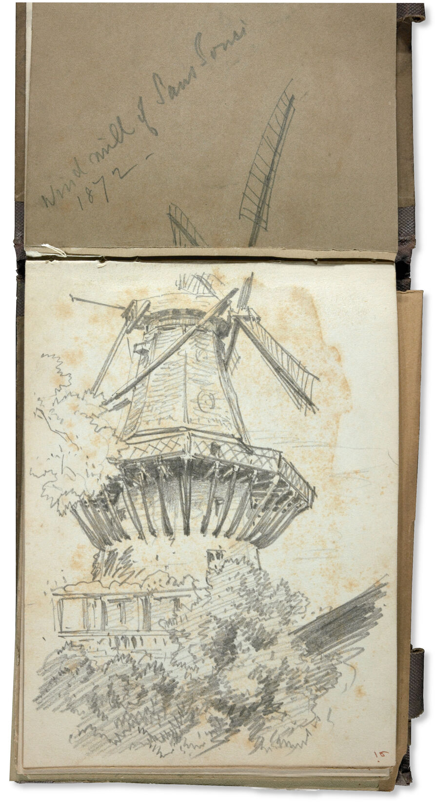John Singer Sargent, Die Windmühle von Sanssouci, 1872, Graphit auf Papier, 15,6 x 11,3 cm.