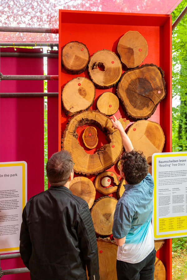 Besucher in der Ausstellung „Re:Generation. Klimawandel im grünen Welterbe – und was wir tun können“
