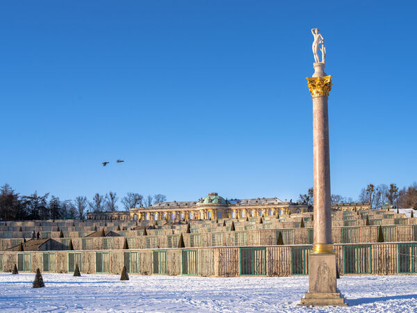 Sanssouci im Winter, Blick aufs Schloss