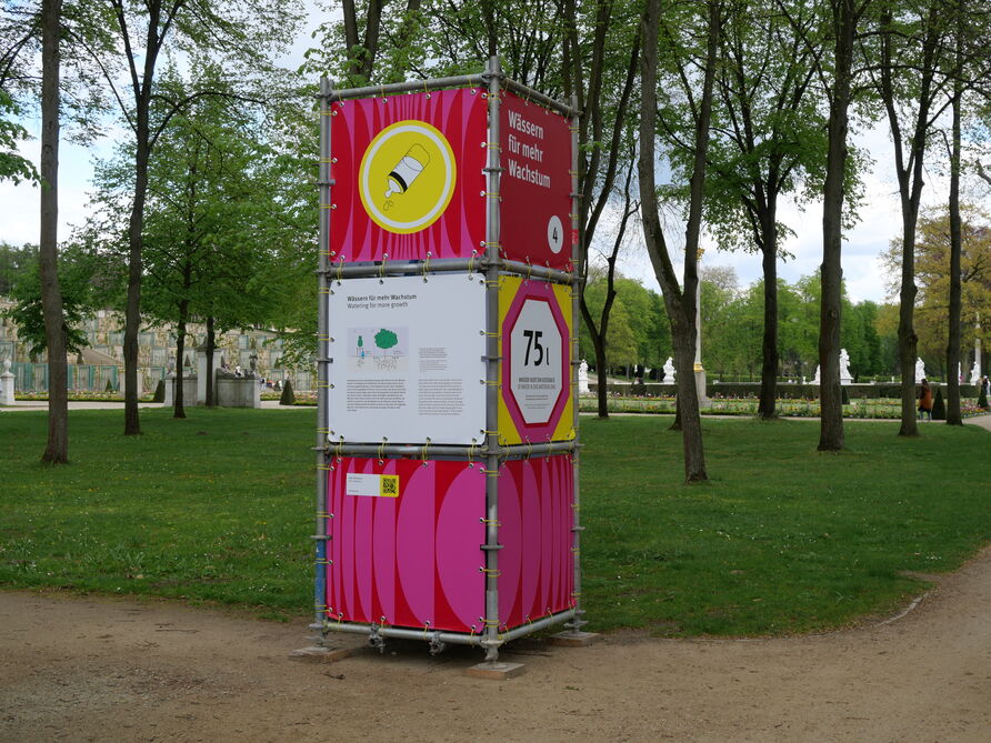 „Wässern für mehr Wachstum“, Station 4 der Ausstellung „Re:Generation“ im Park Sanssouci