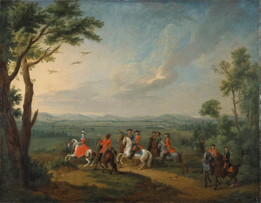 Johann Heinrich Tischbein d. Ä.: Landgräfin Philippine auf der Reiherbeize, um 1763/1764 u. nach 1773