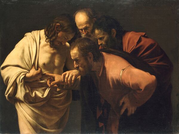 Gemälde „Der ungläubige Thomas“ von Michelangelo Merisi da Caravaggio, um 1601
