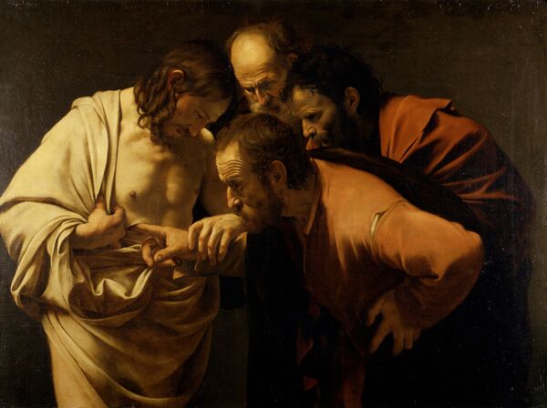 Michelangelo Merisi da Caravaggio: Der ungläubige Thomas, um 1601, GK I 5438 © SPSG / Hans Bach Gemälde „Der ungläubige Thomas“ von Michelangelo Merisi da Caravaggio, um 1601