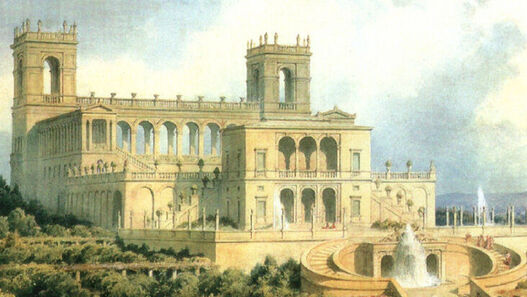 Projekt des Belvedere auf dem Pfingstberg, Aquarell F.v. Arnim, 1856 © SPSG Projekt des Belvedere auf dem Pfingstberg, Aquarell F.v. Arnim, 1856