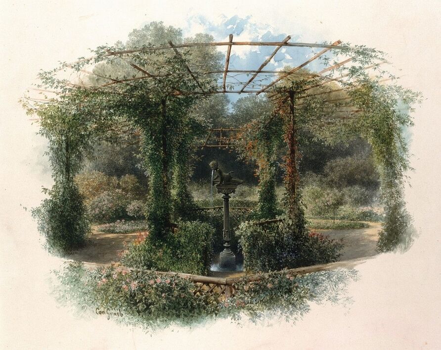 Carl Graeb: Rosenlaube im Park Charlottenhof, um 1855, SPSG, GK II (5) 1030