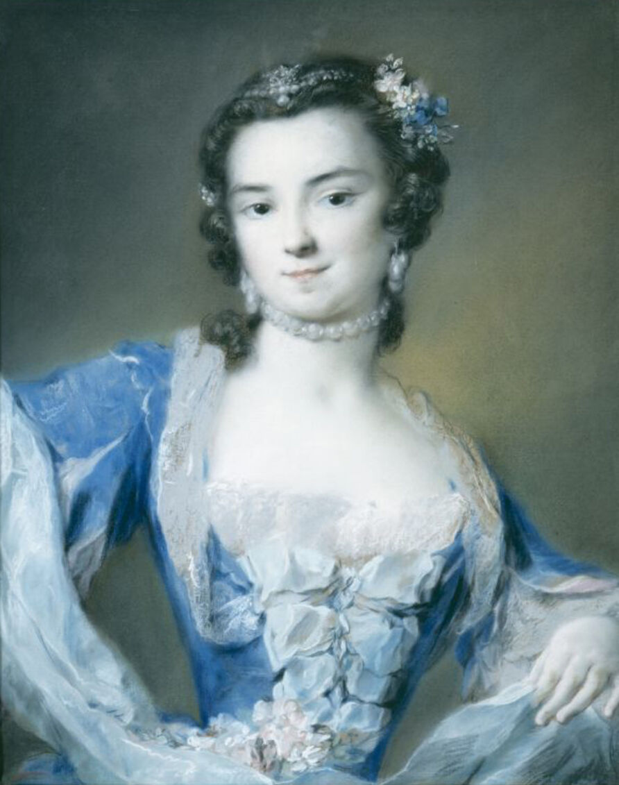 Rosalba Carriera: Barbara Campanini, kurz vor 1739. Pastell auf blauem Papier über Leinwand, 56,5 x 46,5cm. 
