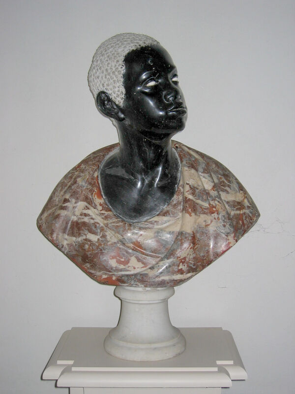 Unbekannter Bildhauer: Bildnis eines Afrikaners, 17. oder 1. Hälfte 18. Jh., farbiger Naturstein, Skulpt.slg. 211
