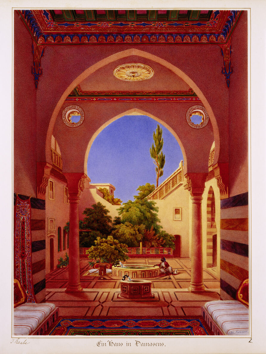 Johannes Rabe: Damaskus, Blick in den Hof eines Wohnhauses, 1847