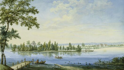 Johann Friedrich Nagel (Zuschreibung), Rheinsberg, „Ansicht der Insel Remus zu Rheinsberg“, um 1795