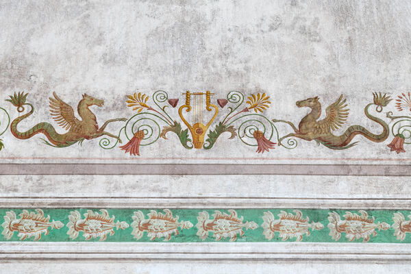 Potsdam, Park Sanssouci, Römische Bäder, Detailansicht der Wandmalerei im Impluvium der Therme