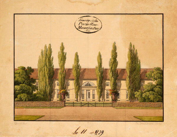 Schirmer, August Wilhelm Ferdinand: Blick auf Schloss Paretz, Aquarell und Feder, 1822 datiert und signiert