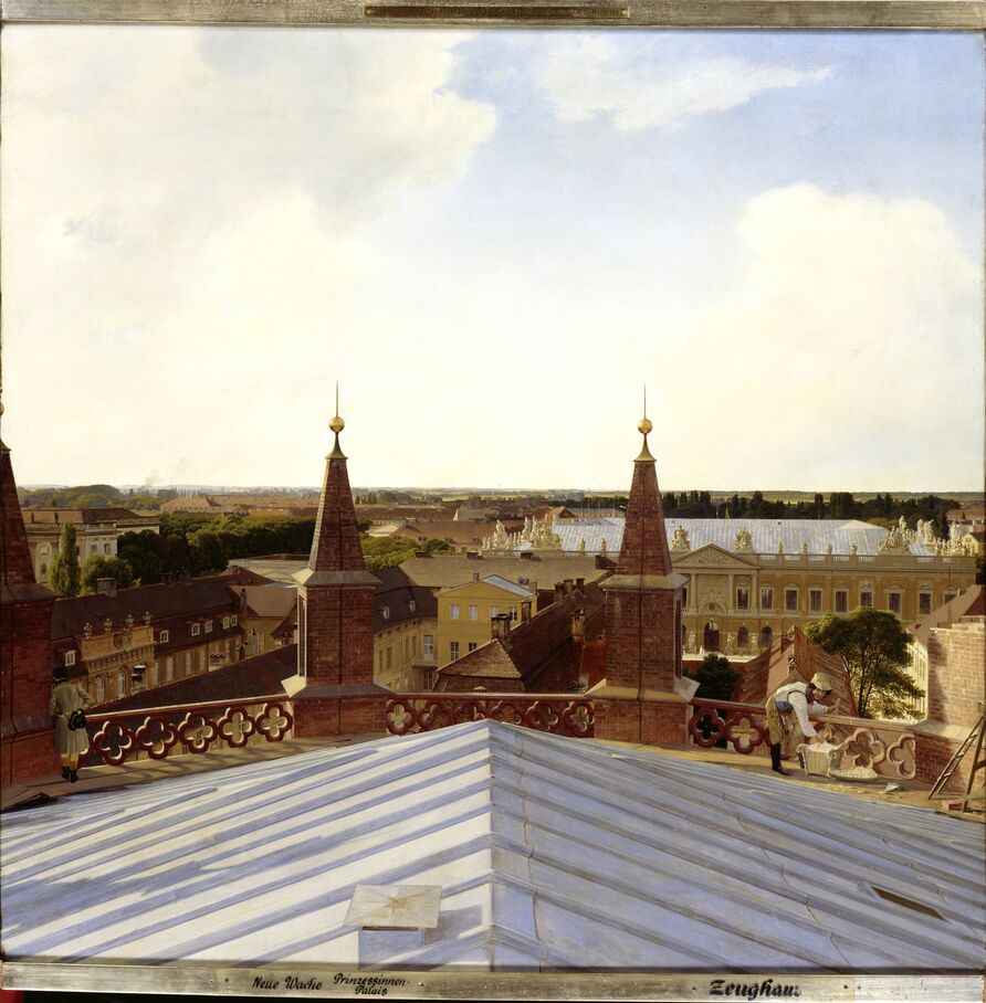 Eduard Gaertner: Panorama von Berlin II, Detail, Blick auf Zeughaus und Neue Wache (Blick nach Norden), 1834