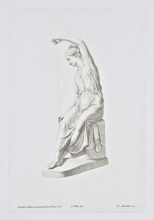 (18) Domenico Marchetti nach Ignazio Podio: Die Spinnerin nach Ridolfo Schadow, Ansicht II, Kupferstich, nach 1816