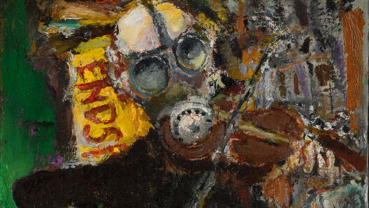 Bernhard Heisig, Schutzversuche mit Musik (Detail), 1997, Öl auf Leinwand, 150 x 60 cm. Foto: 360degrees.art Bernhard Heisig, Schutzversuche mit Musik (Detail), 1997, Öl auf Leinwand, 150 x 60 cm